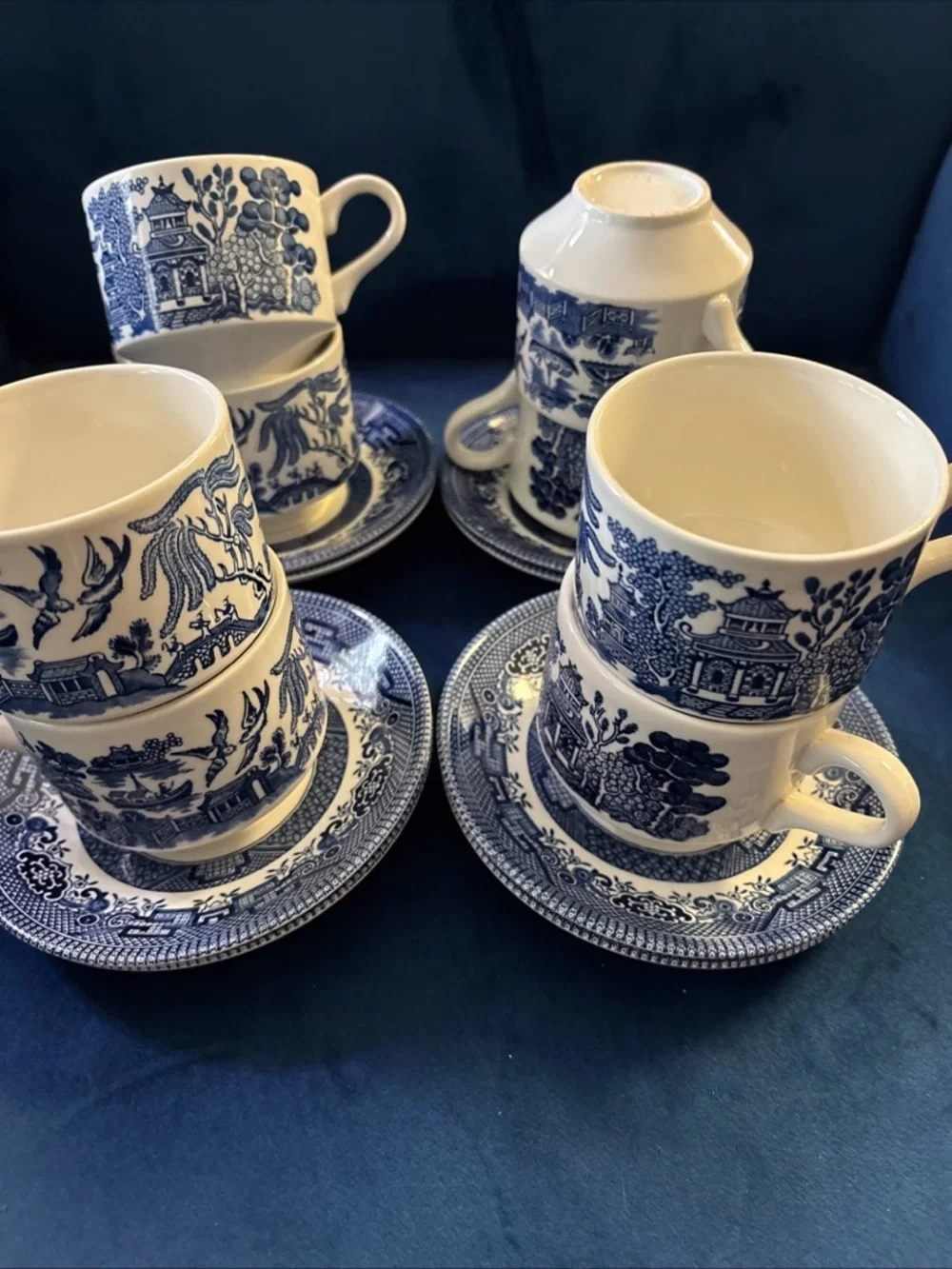 Churchill Blue Willow Porcelain Saucer and Cup Set